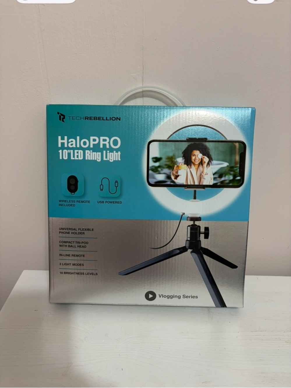 Rebellion HaloPRO 10" LED Ring Light - Teal and Silver Packaging